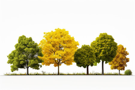 Green maple tree isolated on white background for landscape and architecture design. Generative AI.の素材