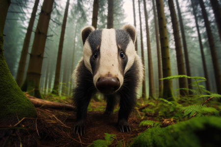 Beautiful badgers in outdoor wild forest nature background. .. Generated with AI..の素材
