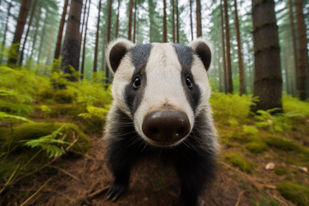 Beautiful badgers in outdoor wild forest nature background. .. Generated with AI..の素材