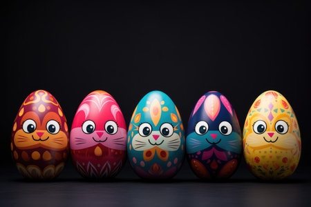 happy Easter eggs on natural background with sunlight. generative ai.の素材