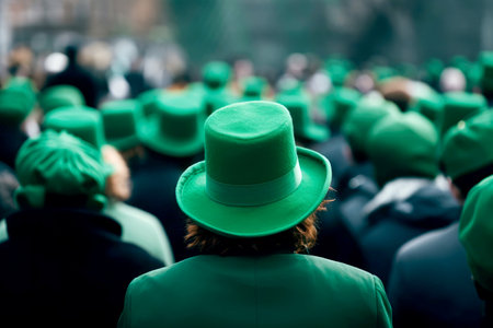 people group wearing green hat on happy saint patrick's day parade .Generative AI.の素材