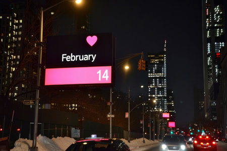 Valentines day theme with light text on billboard. Generative AI.の素材