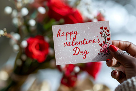 woman hold Happy valentines day greeting card. valentine day concept .generative ai.の素材