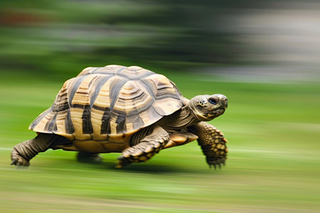 A turtle that fast runs in blur background .generative AI.の素材