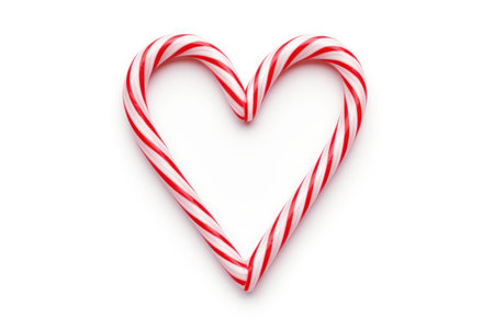 Candy Canes Forming Heart Shape on White Background - Generative AI.の素材