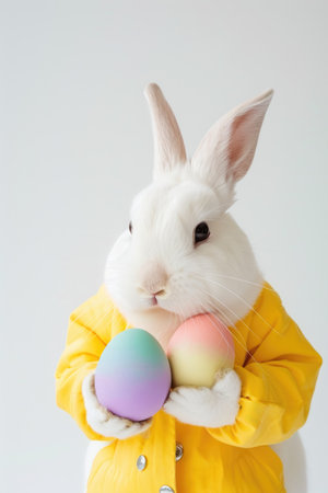 Easter Bunny with sweater to hold Easter Eggs. - AI Generative.の素材