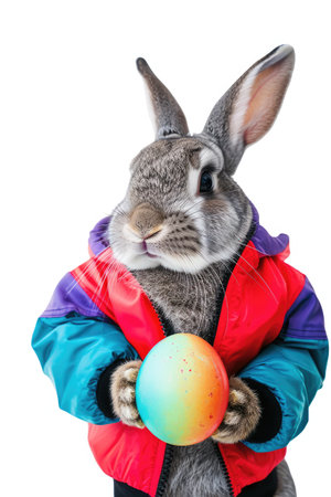 Easter Bunny with sweater to hold Easter Eggs. - AI Generative.の素材