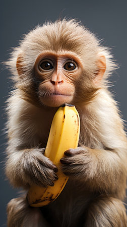 Portrait of a monkey hold a banana , Generate Ai.の素材