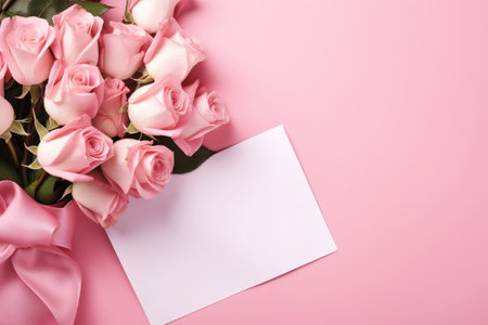empty greeting card with roses good for valentines day, women day, mothers day.ai generative.の素材