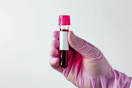 Doctor holding blood tube test in the research laboratory. health for check up . Generative ai.の素材