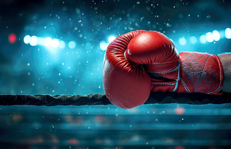 a pair of red and a blue boxing gloves. background.の素材