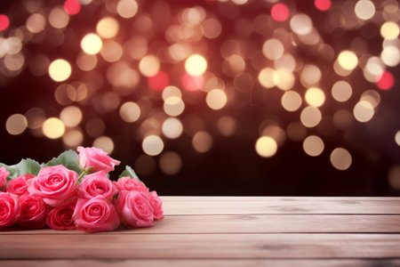 rose flowers on a wooden table, providing ample copy space ,valentine day concept. generative ai.の素材
