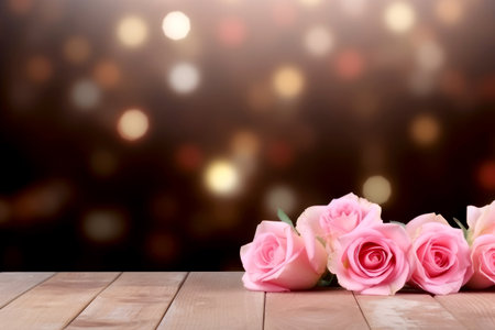 rose flowers on a wooden table, providing ample copy space ,valentine day concept. generative ai.の素材