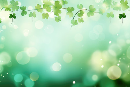 Green background with shamrocks , symbolizing Saint Patrick's Day. Generative AI.の素材