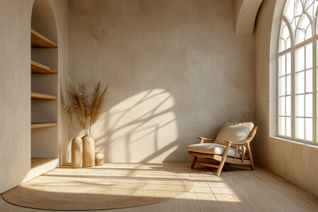 blending tradition with innovation: an italian living room enhanced by minimalist fashion poster mockups. Ai Generated.の素材