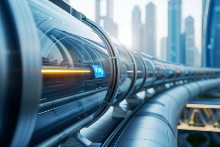 Futuristic train or hyperloop autonomous vehicle, high speed . AI generative.の素材