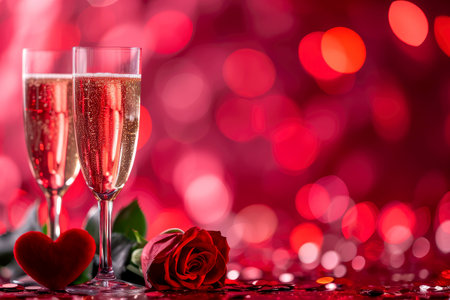 valentine day celebration with champagne, bokeh background. Generative AI.の素材