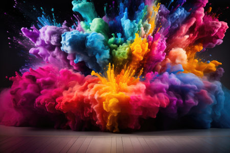 Colorful rainbow holi paint splash color powder explosion, generative ai.の素材