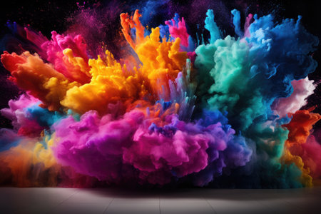Colorful rainbow holi paint splash color powder explosion, generative ai.の素材