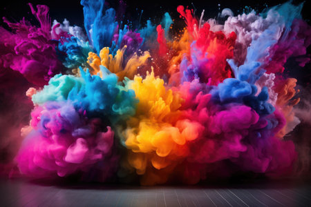 Colorful rainbow holi paint splash color powder explosion, generative ai.の素材