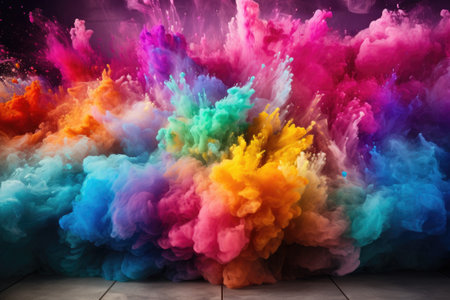 Colorful rainbow holi paint splash color powder explosion, generative ai.の素材