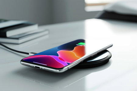 Accessory smartphone on wireless charging . generative AI.の素材