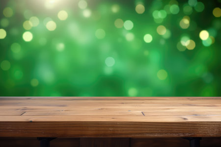 St. Patrick's Day concept. wooden table in front of shamrock leaf background . Generative Ai..の素材