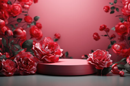 rose background with a podium backdrop for product presentation. valentine concept. Generative AI.の素材