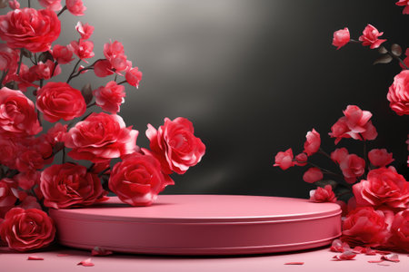 rose background with a podium backdrop for product presentation. valentine concept. Generative AI.の素材