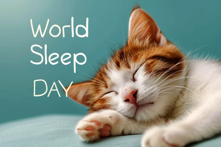 a cat sleep in world sleep day concept. generative ai.の素材