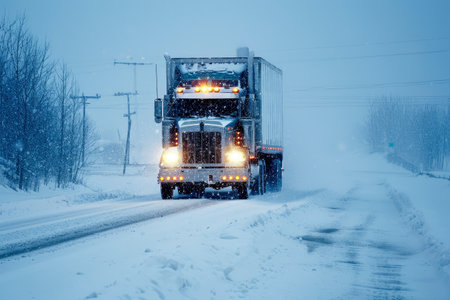The truck goes on snow in winter conditions, Generative AI.の素材