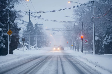 winter in the city, snowstorm, blizzard, Generative AI.の素材