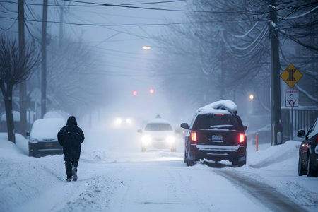 winter in the city, snowstorm, blizzard, Generative AI.の素材