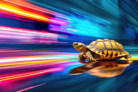 A turtle that fast runs in blur background .generative AI.の素材