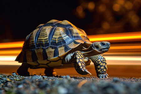 A turtle that fast runs in blur background .generative AI.の素材