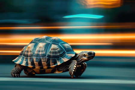 A turtle that fast runs in blur background .generative AI.の素材