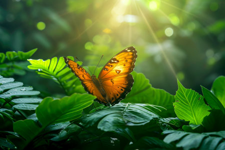 Close-up photography of butterfly in forest. generative AI.の素材