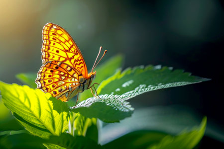Close-up photography of butterfly in forest. generative AI.の素材