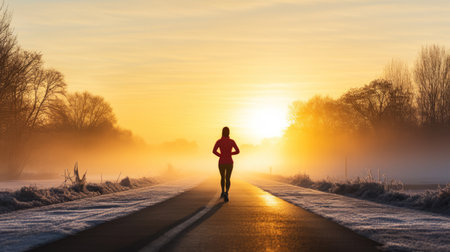 Sports woman on a morning run. AI generated, human enhanced.の素材