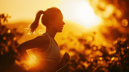 Sports woman on a morning run. AI generated, human enhanced.の素材