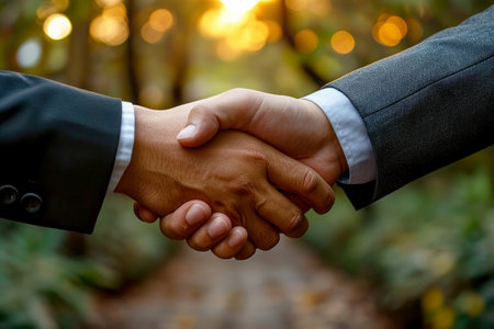 Successful Business Partnership Two Professionals Shake Hands in a Corporate Environment Generative AI.の素材