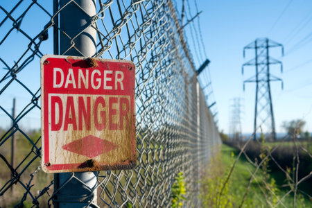 danger warning high voltage electrical line .AI generative.の素材