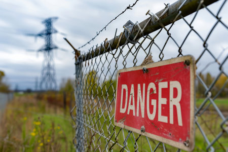 danger warning high voltage electrical line .AI generative.の素材