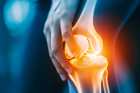 Chronic knee pain due to an inflamed knee joint prosthesis Ai generative.の素材