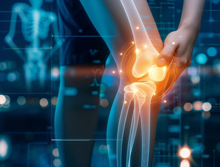Chronic knee pain due to an inflamed knee joint prosthesis Ai generative.の素材