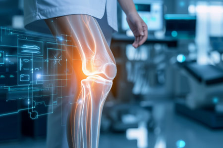 Chronic knee pain due to an inflamed knee joint prosthesis Ai generative.の素材