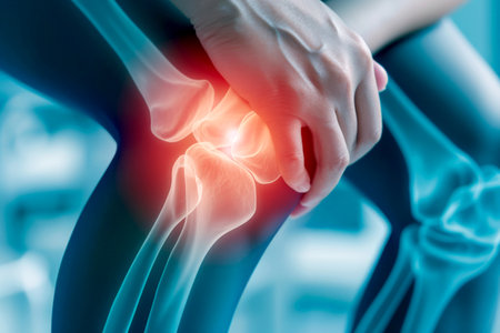 Chronic knee pain due to an inflamed knee joint prosthesis Ai generative.の素材