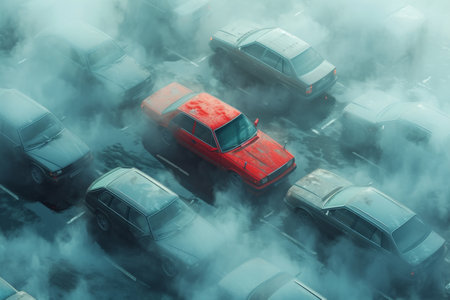 a red car among grey cars .marketing concept. AI generative.の素材