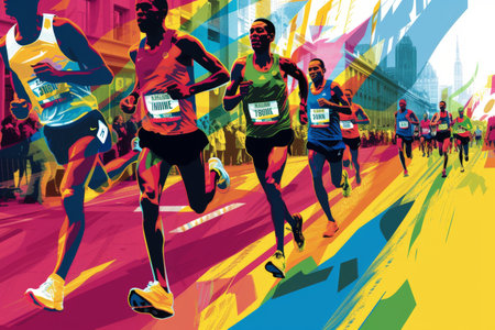 poster design of a Group of Men Runners in a Road Race. Generative Ai.の素材