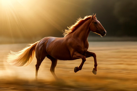 A Horse that fast runs in blur background .generative AI.の素材